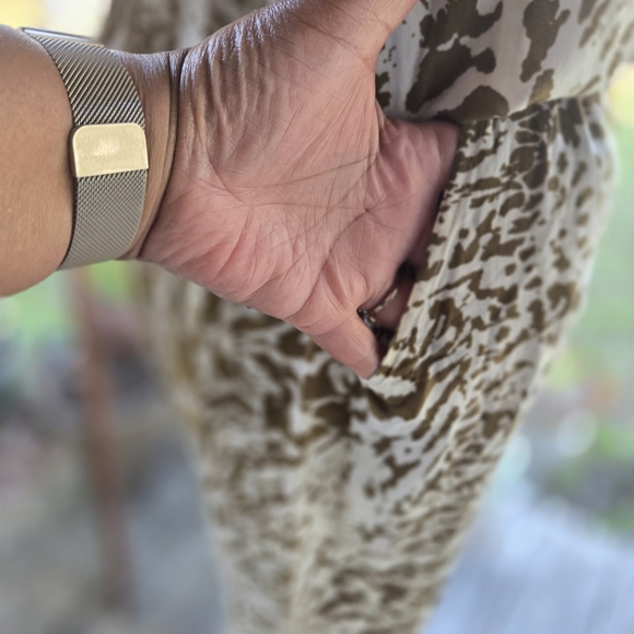 Blue Island Cream Olive Green Abstract Print Strapless Jumpsuit Size Small - Picture 7 of 17